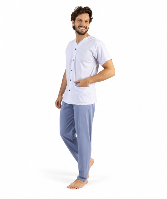 Pigiama uomo mezza manica pantalone lungo Jersey aperto Gary puro cotone 6193