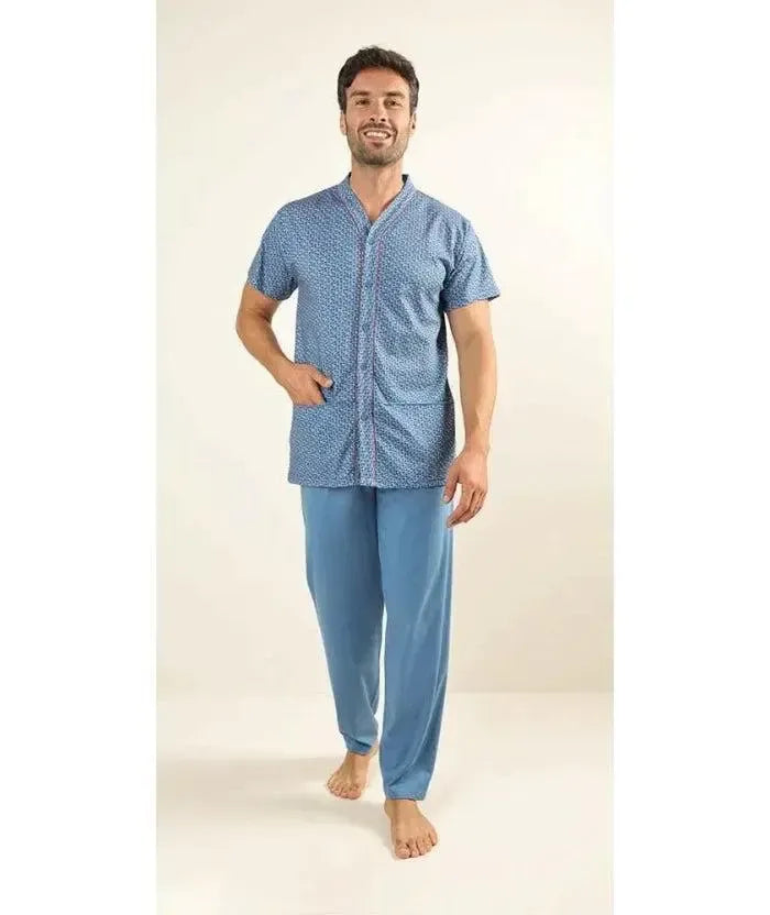 Pigiama uomo mezza manica pantalone lungo Jersey aperto Gary puro cotone Z60003