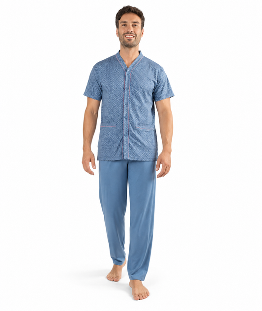 Pigiama uomo mezza manica pantalone lungo Jersey aperto Gary puro cotone Z60003