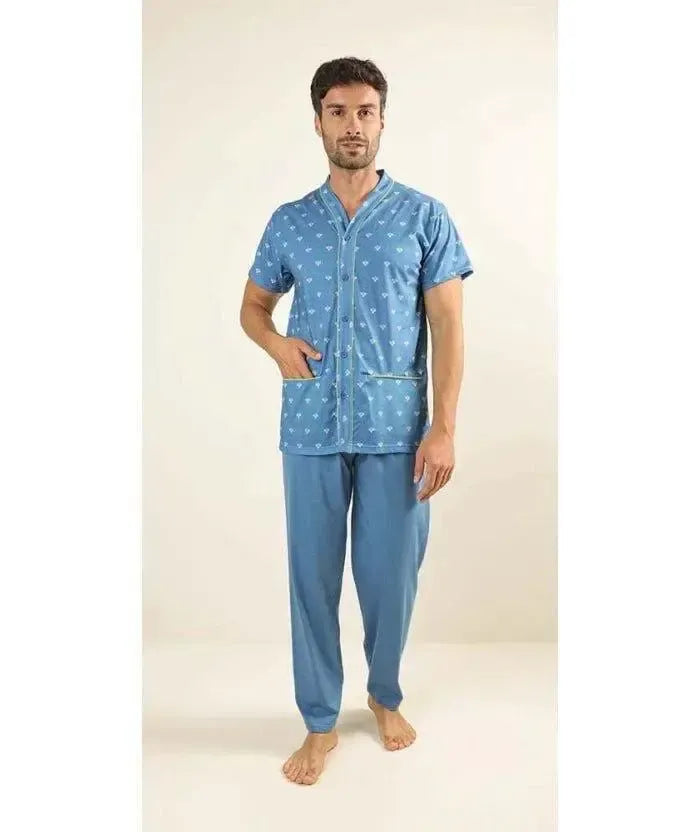 Pigiama uomo mezza manica pantalone lungo Jersey aperto Gary puro cotone Z60042