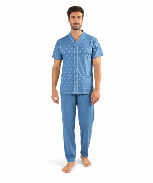 Pigiama uomo mezza manica pantalone lungo Jersey aperto Gary puro cotone Z60042