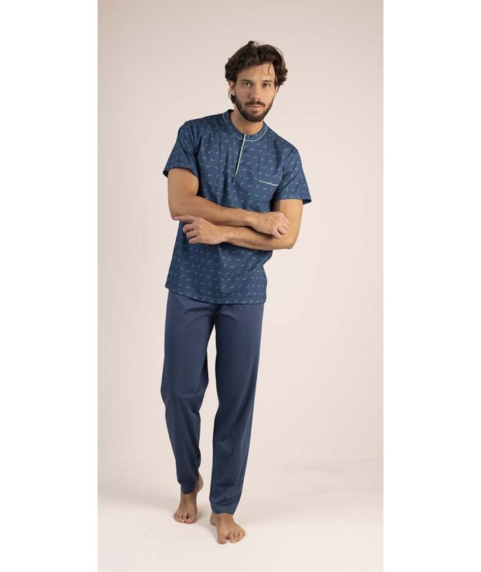Pigiama uomo mezza manica pantalone lungo Jersey serafino Gary puro cotone 6172