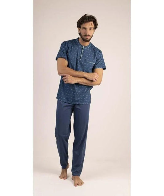 Pigiama uomo mezza manica pantalone lungo Jersey serafino Gary puro cotone 6172
