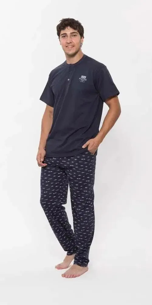 Pigiama uomo mezza manica pantalone lungo Jersey serafino Gary puro cotone R60033
