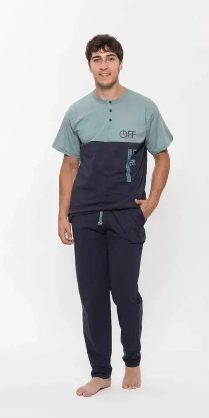 Pigiama uomo mezza manica pantalone lungo Jersey serafino Gary puro cotone R60076