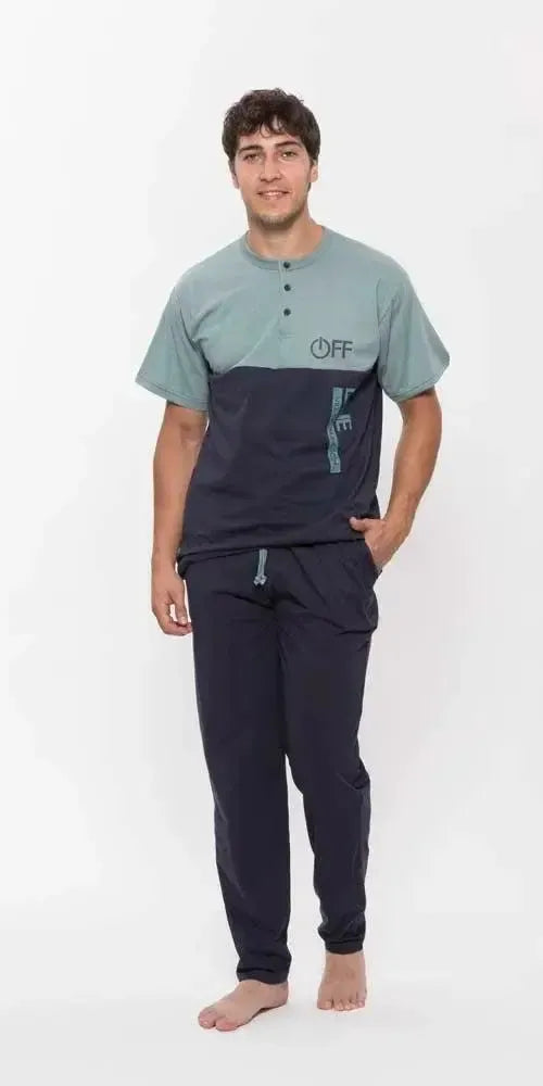 Pigiama uomo mezza manica pantalone lungo Jersey serafino Gary puro cotone R60076
