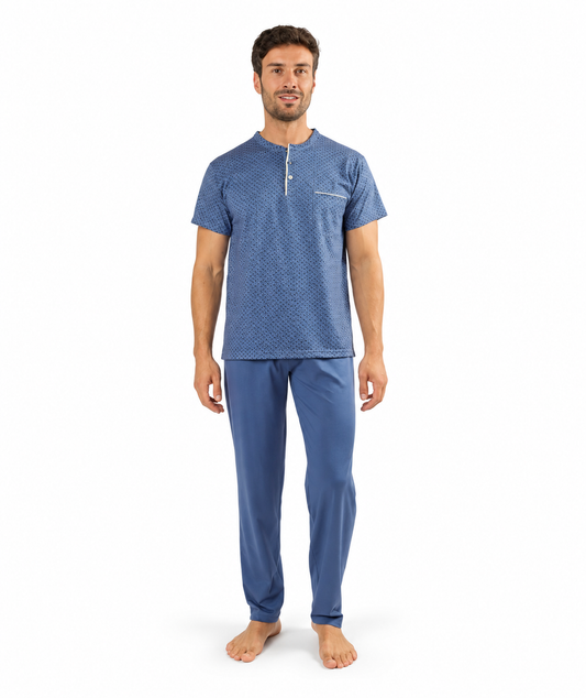 Pigiama uomo mezza manica pantalone lungo Jersey serafino Gary puro cotone Z60002