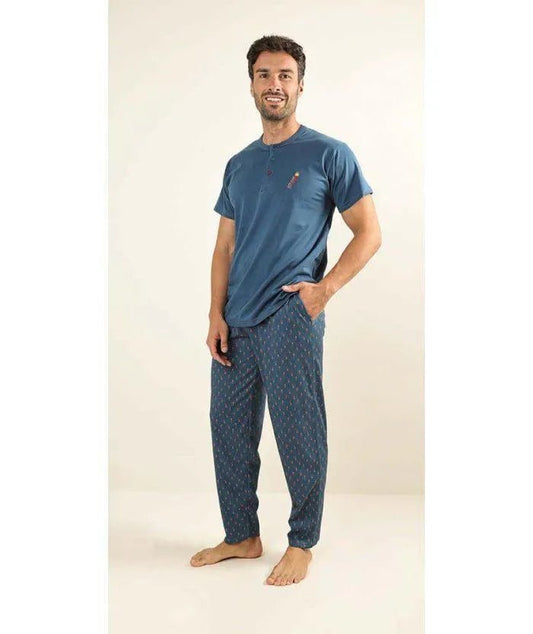 Pigiama uomo mezza manica pantalone lungo Jersey serafino Gary puro cotone Z60082