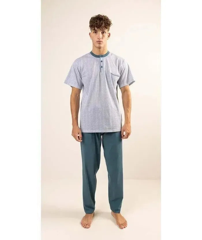 Pigiama uomo mezza manica pantalone lungo Jersey serafino Gary puro cotone Z60102