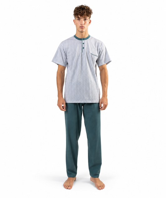 Pigiama uomo mezza manica pantalone lungo Jersey serafino Gary puro cotone Z60102
