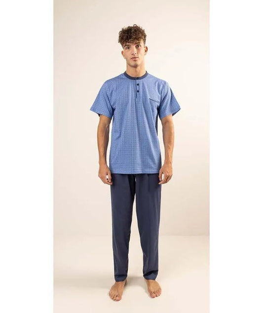 Pigiama uomo mezza manica pantalone lungo Jersey serafino Gary puro cotone Z60102