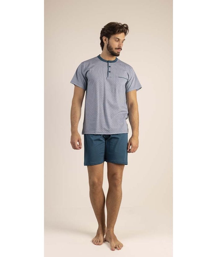 Pigiama uomo serafino Gary calibrato mezza manica pantaloncino puro cotone 6185CONF
