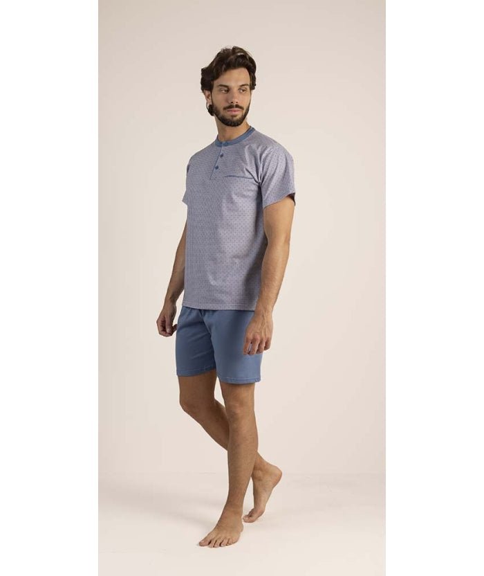 Pigiama uomo serafino Gary calibrato mezza manica pantaloncino puro cotone 6185CONF