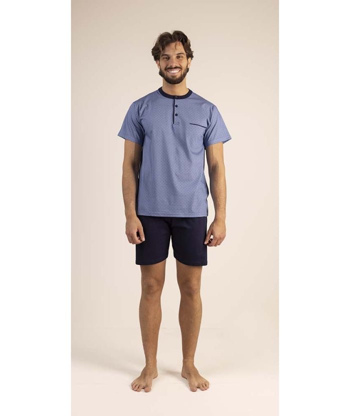 Pigiama uomo serafino Gary calibrato mezza manica pantaloncino puro cotone 6185CONF