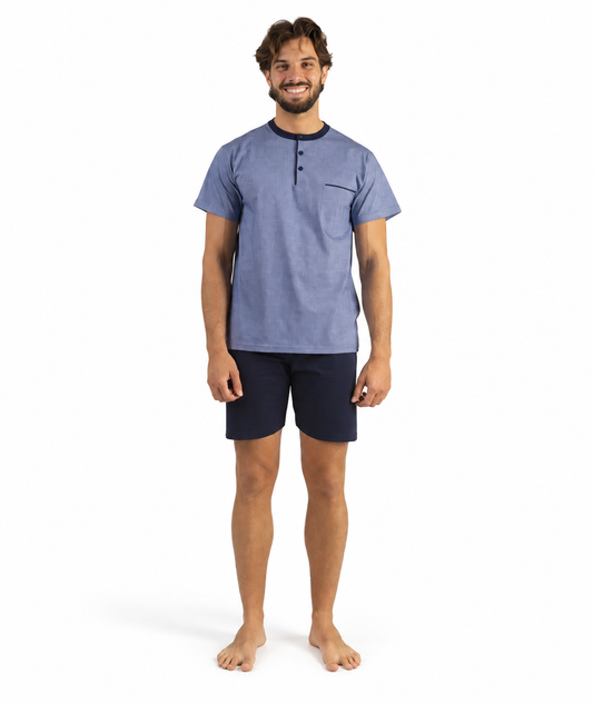 Pigiama uomo serafino Gary calibrato mezza manica pantaloncino puro cotone 6185CONF