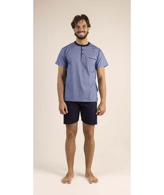 Pigiama uomo serafino Gary calibrato mezza manica pantaloncino puro cotone 6185CONF