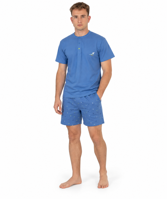 Pigiama uomo serafino Gary calibrato mezza manica pantaloncino puro cotone 6215CONF