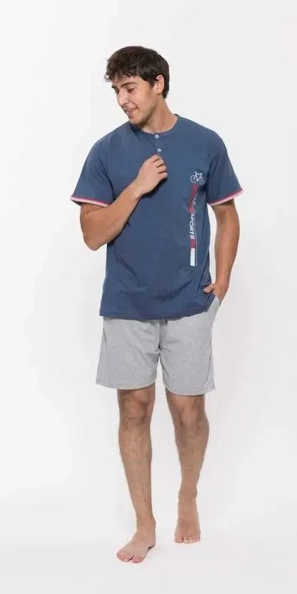 Pigiama uomo serafino Gary calibrato mezza manica pantaloncino puro cotone R65078CONF