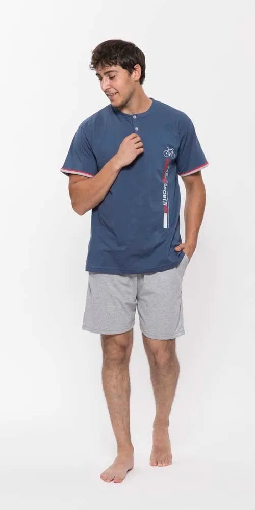 Pigiama uomo serafino Gary calibrato mezza manica pantaloncino puro cotone R65078CONF