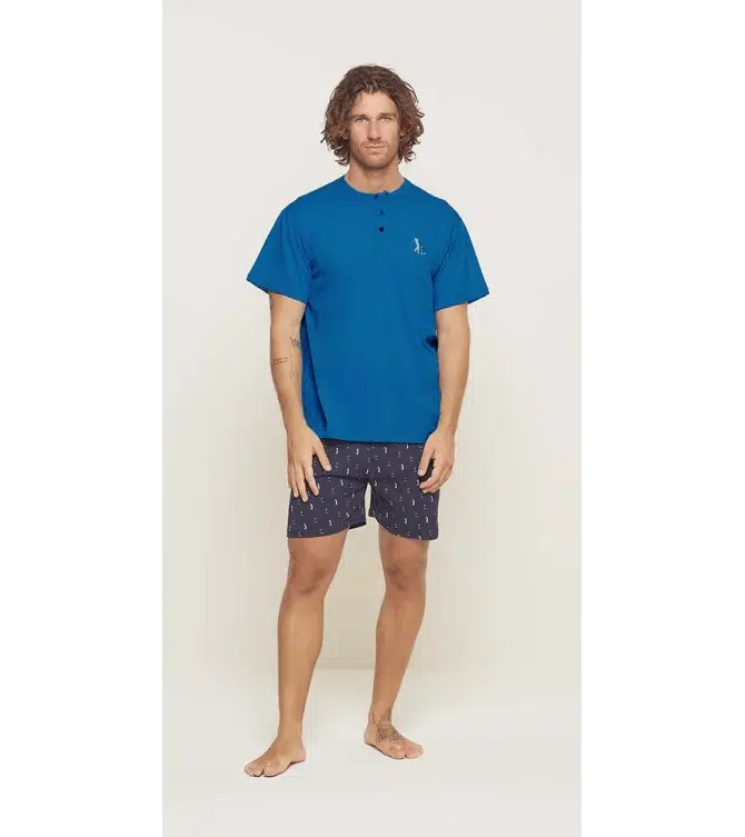 Pigiama uomo serafino Gary calibrato mezza manica pantaloncino puro cotone U65014CONF