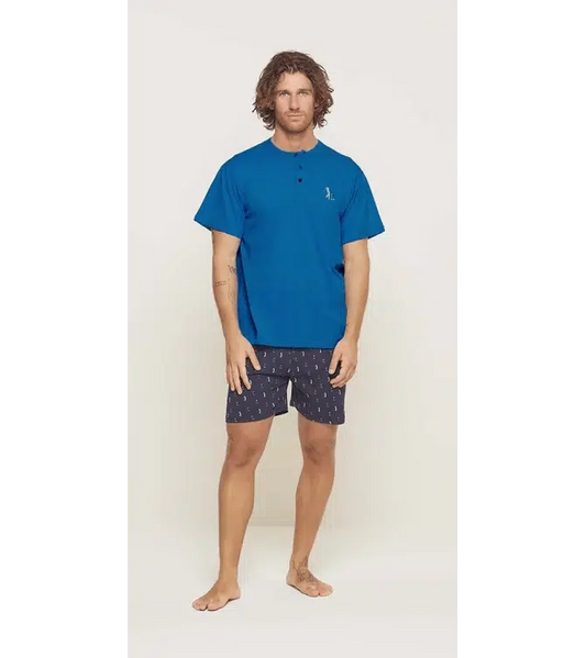 Pigiama uomo serafino Gary calibrato mezza manica pantaloncino puro cotone U65014CONF