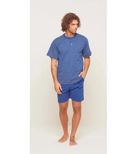 Pigiama uomo serafino Gary calibrato mezza manica pantaloncino puro cotone U65075CONF