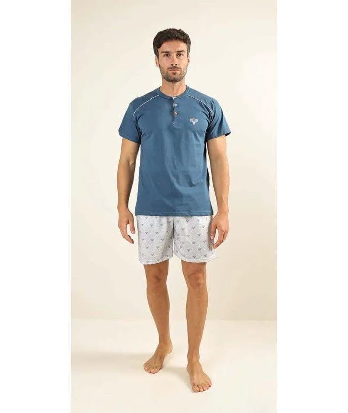 Pigiama uomo serafino Gary calibrato mezza manica pantaloncino puro cotone Z65045CONF