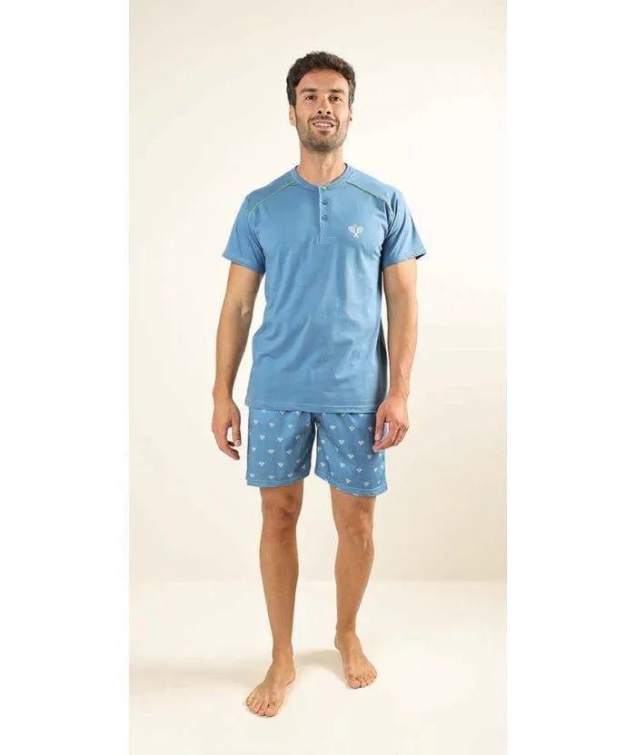 Pigiama uomo serafino Gary calibrato mezza manica pantaloncino puro cotone Z65045CONF