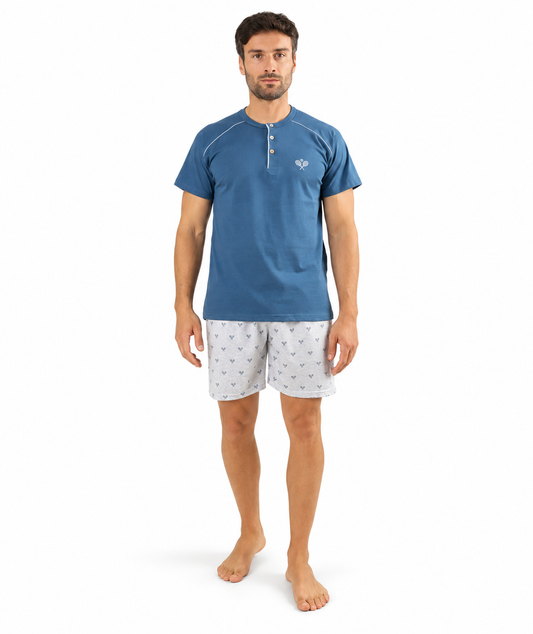 Pigiama uomo serafino Gary calibrato mezza manica pantaloncino puro cotone Z65045CONF