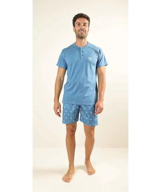 Pigiama uomo serafino Gary calibrato mezza manica pantaloncino puro cotone Z65045CONF