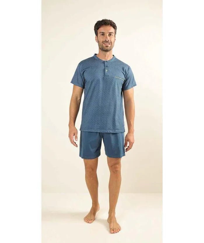 Pigiama uomo serafino Gary calibrato mezza manica pantaloncino puro cotone Z65055CONF