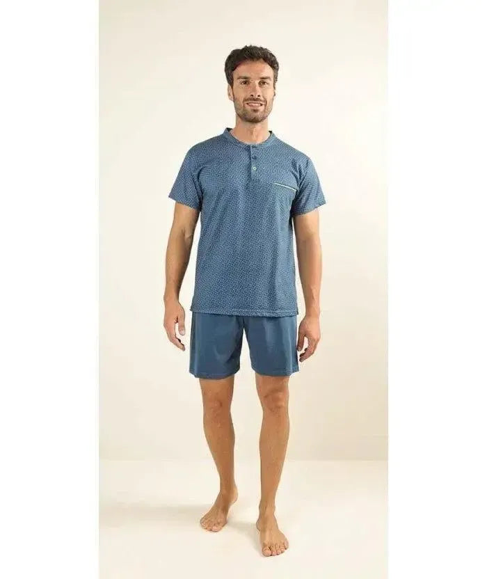 Pigiama uomo serafino Gary calibrato mezza manica pantaloncino puro cotone Z65055CONF