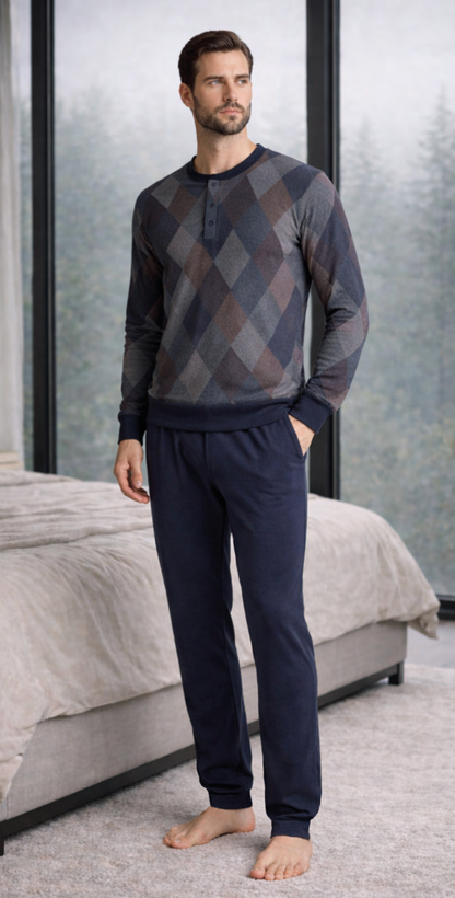 Pigiama uomo serafino Nottingham punto milano jacquard NPB360