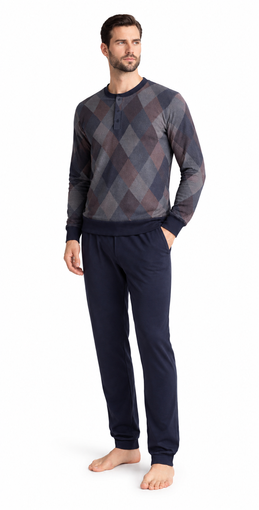 Pigiama uomo serafino Nottingham punto milano jacquard NPB360