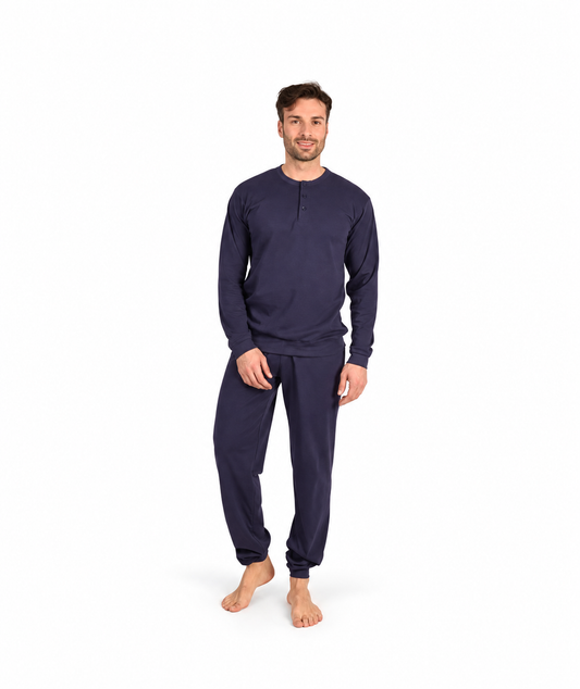 Pigiama uomo serafino invernale interlock tinta unita blu Gary CB65200