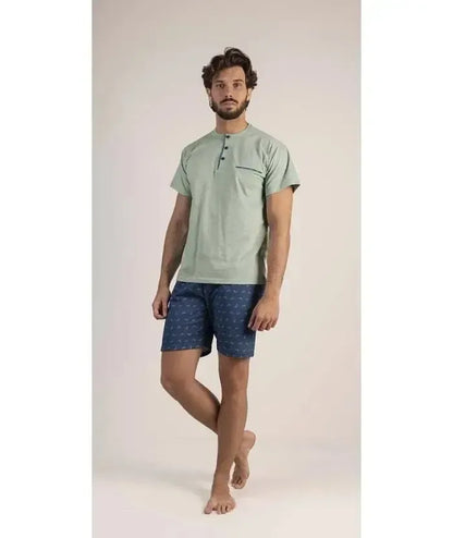 Pigiama uomo serafino mezza manica pantalone corto Gary 100% Cotone 6173