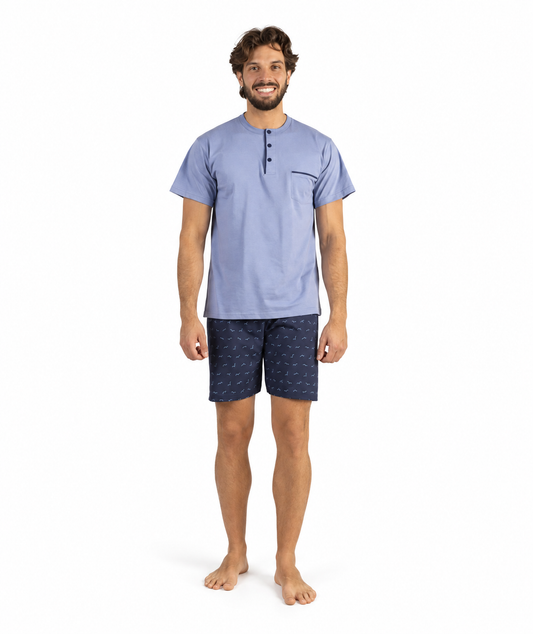 Pigiama uomo serafino mezza manica pantalone corto Gary 100% Cotone 6173