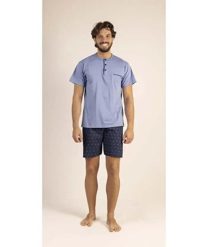Pigiama uomo serafino mezza manica pantalone corto Gary 100% Cotone 6173