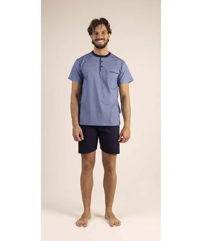 Pigiama uomo serafino mezza manica pantalone corto Gary 100% Cotone 6185