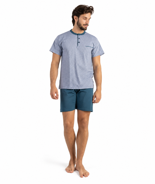 Pigiama uomo serafino mezza manica pantalone corto Gary 100% Cotone 6185