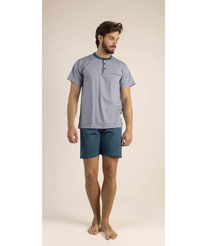 Pigiama uomo serafino mezza manica pantalone corto Gary 100% Cotone 6185