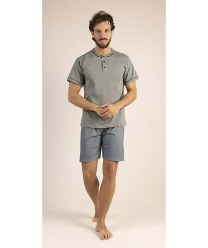 Pigiama uomo serafino mezza manica pantalone corto Gary 100% Cotone 6196