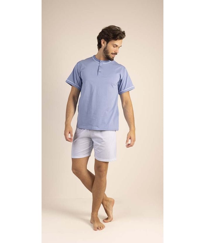 Pigiama uomo serafino mezza manica pantalone corto Gary 100% Cotone 6196