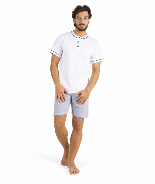Pigiama uomo serafino mezza manica pantalone corto Gary 100% Cotone 6196