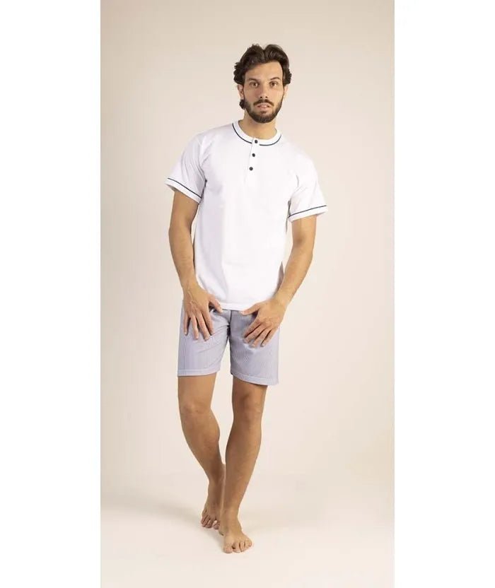 Pigiama uomo serafino mezza manica pantalone corto Gary 100% Cotone 6196