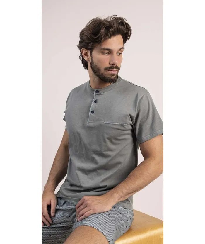Pigiama uomo serafino mezza manica pantalone corto Gary 100% Cotone 6242