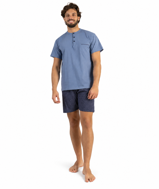 Pigiama uomo serafino mezza manica pantalone corto Gary 100% Cotone 6242