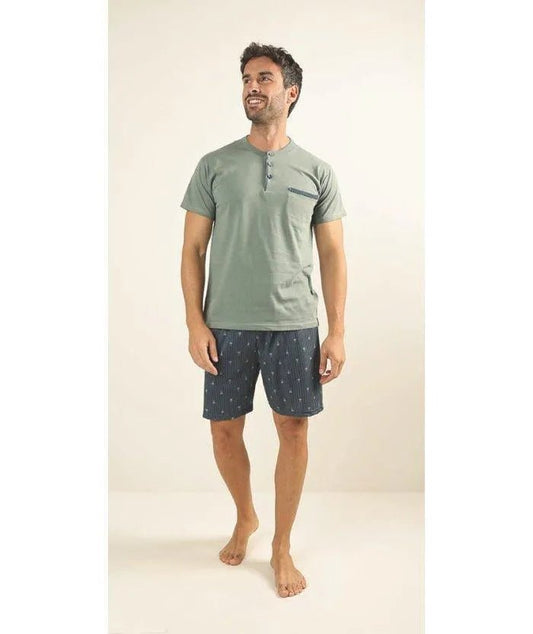 Pigiama uomo serafino mezza manica pantalone corto Gary 100% Cotone Z65015
