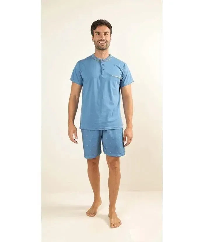 Pigiama uomo serafino mezza manica pantalone corto Gary 100% Cotone Z65075