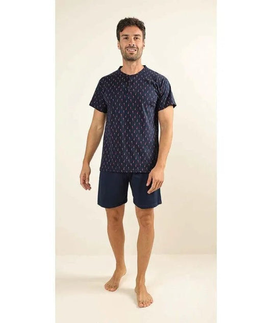 Pigiama uomo serafino mezza manica pantalone corto Gary 100% Cotone Z65085